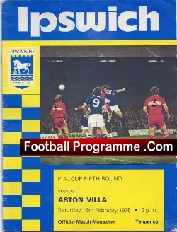 Ipswich Town v Aston Villa 1975 - Sammy Morgan - Signed - football programme