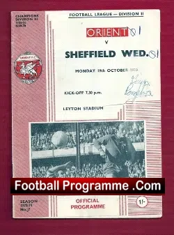 Leyton Orient v Sheffield Wednesday 1970 - Signed - football programme