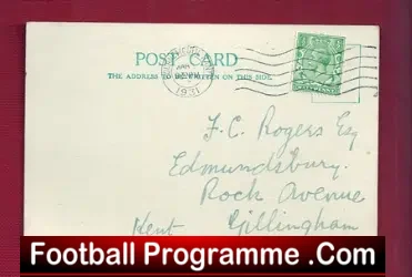 Maidstone Football Club Invitation 2Play Postcard F Rodgers 1931