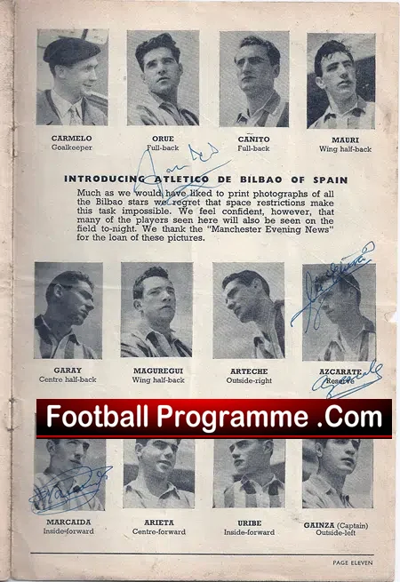 Manchester United v Athletico Bilbao 1957 – Multi Autographed