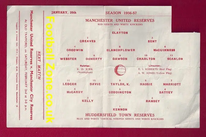 Manchester United v Huddersfield Town 1957 – Reserve Bobby Charlton