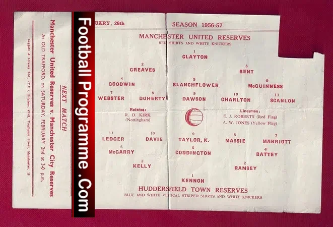 Manchester United v Huddersfield Town 1957 – Reserves Bobby Charlton