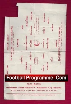 Manchester United v Huddersfield Town 1957 – Reserves Bobby Charlton