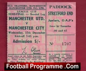 Manchester United v Manchester City 1969 – LC Semi Final Ticket