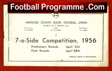Middlesex Seven A Side Rugby Competition Programme 1956 – 7’s