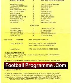 Nottingham Forest v Manchester United 1999 – Man Utd Treble Season Reserves