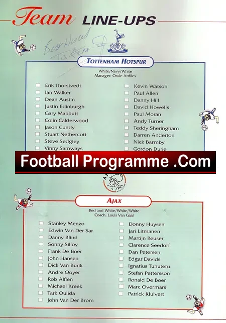 Tottenham Spurs Chelsea International Tournament 1993 – SIGNED