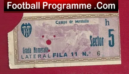 Valencia Football Club Spain Football Ticket 1950’s