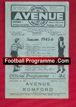 Walthamstow Avenue v Romford 1945