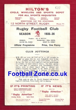 Rugby v Coventry 1936 – 1930’s Rugby Programme