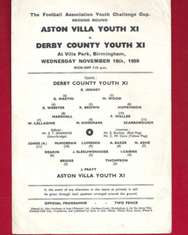 Aston Villa v Derby County 1959 – Youth Match at Birmingham