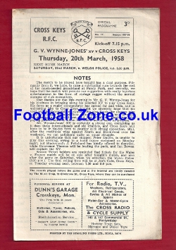 Cross Keys Rugby v G V Wynne Jones 1958