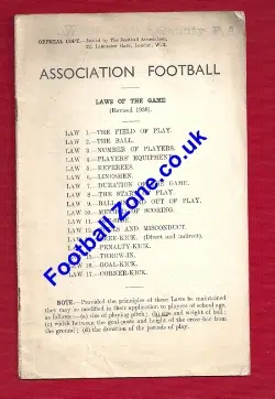 Football Association Rules Laws Handbook 1938