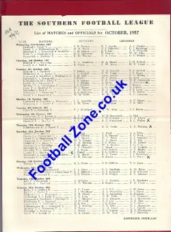 Southern Football League Ex Ref's Fixture List 1957