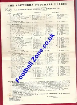 Southern Football League Ex Ref's Fixture List 1957