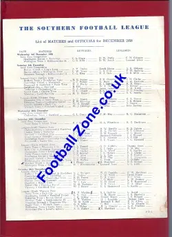 Southern Football League Ex Ref's Fixture List 1958