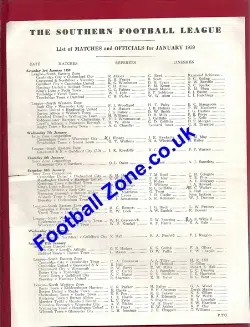 Southern Football League Ex Ref's Fixture List 1959