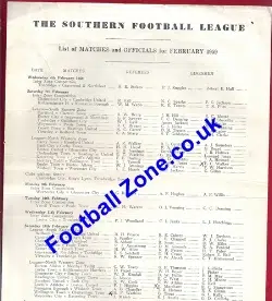 Southern Football League Ex Ref's Fixture List 1959