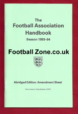 Football Association Rules Laws Handbook 1993 - 1994