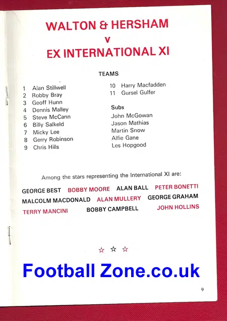 Walton Hersham v Ex Internationals 1984 – Plus George Best