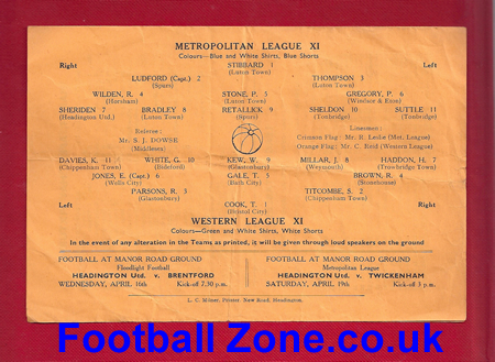 Metropolitan Football League v Western League 1952 - at Oxford