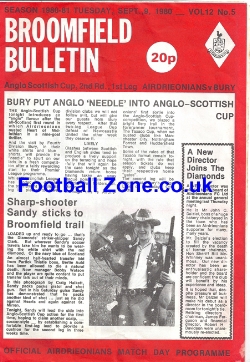 Airdrieonians Airdrie v Bury 1980 – Anglo Scottish Cup