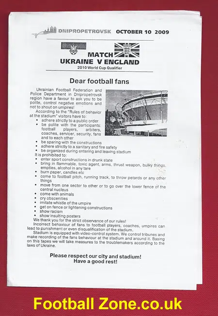 Ukraine v England 2009 - Two Unusual Items