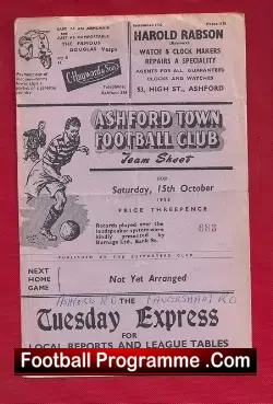 Ashford Town v Faversham Town 1955 – Reserves Match