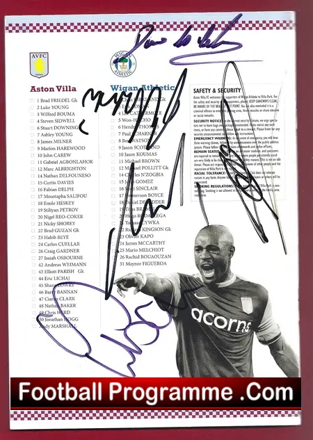 Aston Villa v Wigan Athletic 2009 – Multi Signed Autographs