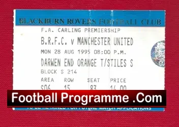 Blackburn Rovers v Manchester United 1995 – Football Ticket