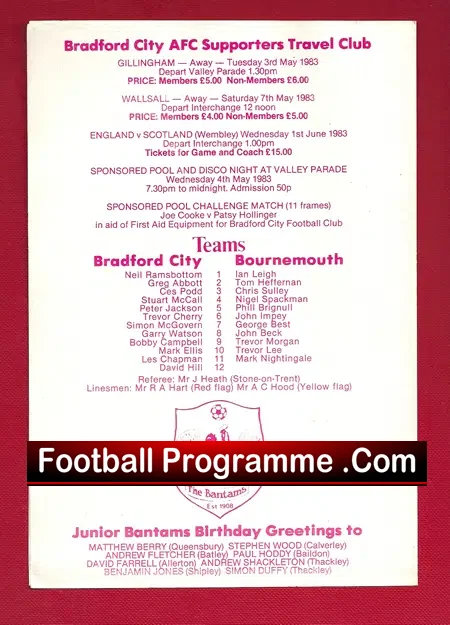 Bradford City v Bournemouth 1983 – Plus George Best