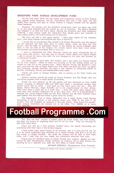 Bradford Park Avenue v Great Harwood Town 1974 Last League match
