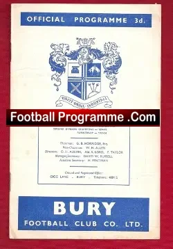 Bury v Halifax Town 1960 - football programme