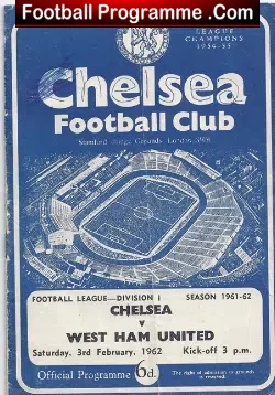 Chelsea v West Ham United 1962 - football programme