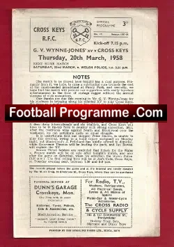 Cross Keys Rugby v G V Wynne Jones 1958