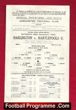 Darlington v Hartlepool United 1943 – old 1940s Programme