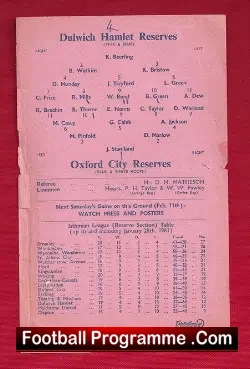 Dulwich Hamlet v Oxford City 1961 – Reserves