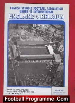 England v Belgium 1986 – Schoolboys at Portman Road – Ipswich
