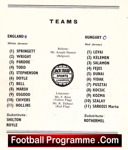 England v Hungary 1968 – Goodison Park Everton – Emlyn Hughes