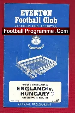 England v Hungary 1968 - Goodison Park Everton - Emlyn Hughes - football programme