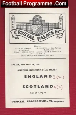 England v Scotland 1962 – at Crystal Palace