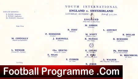 England v Switzerland 1956 – Youth International at Brighton