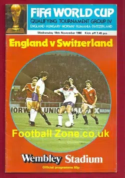 England v Switzerland 1980