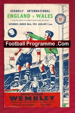 England v Wales 1953 - Schools International + Bobby Charlton - football programme