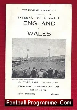 England v Wales 1958 – at Villa Park Birmingham Signed + Charlton