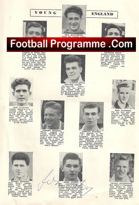 England v Young England 1955 – at Arsenal – Signed Autographed