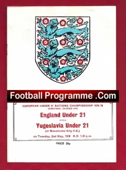 England v Yugoslavia 1978 – U21 International + Corrigan
