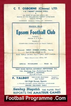 Epsom Town v Edgware Town 1951 – Corinthian League