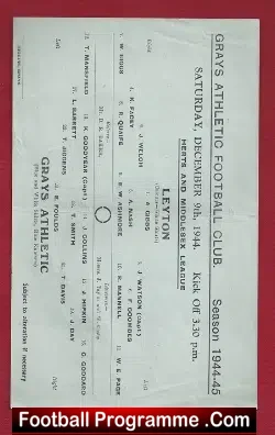 Grays Athletic v Leyton 1944 – Single Sheet