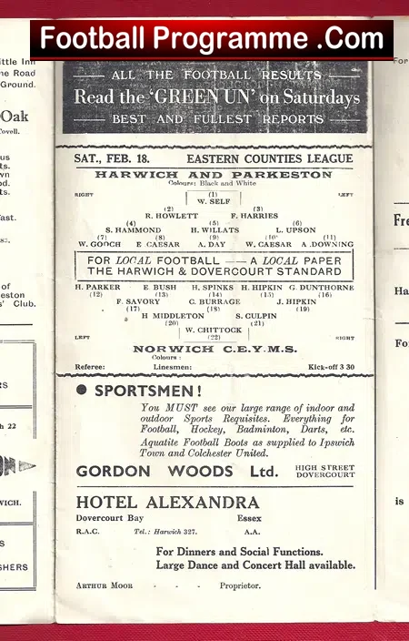 Harwich Parkeston v Norwich C.E.Y.M.S 1939 – Rare 1930s